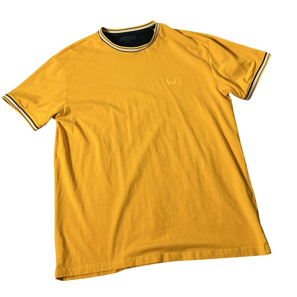 Nick Danger Ringer Embroidered Logo T-Shirt Mens XL Yellow Streetwear Casual Tee
